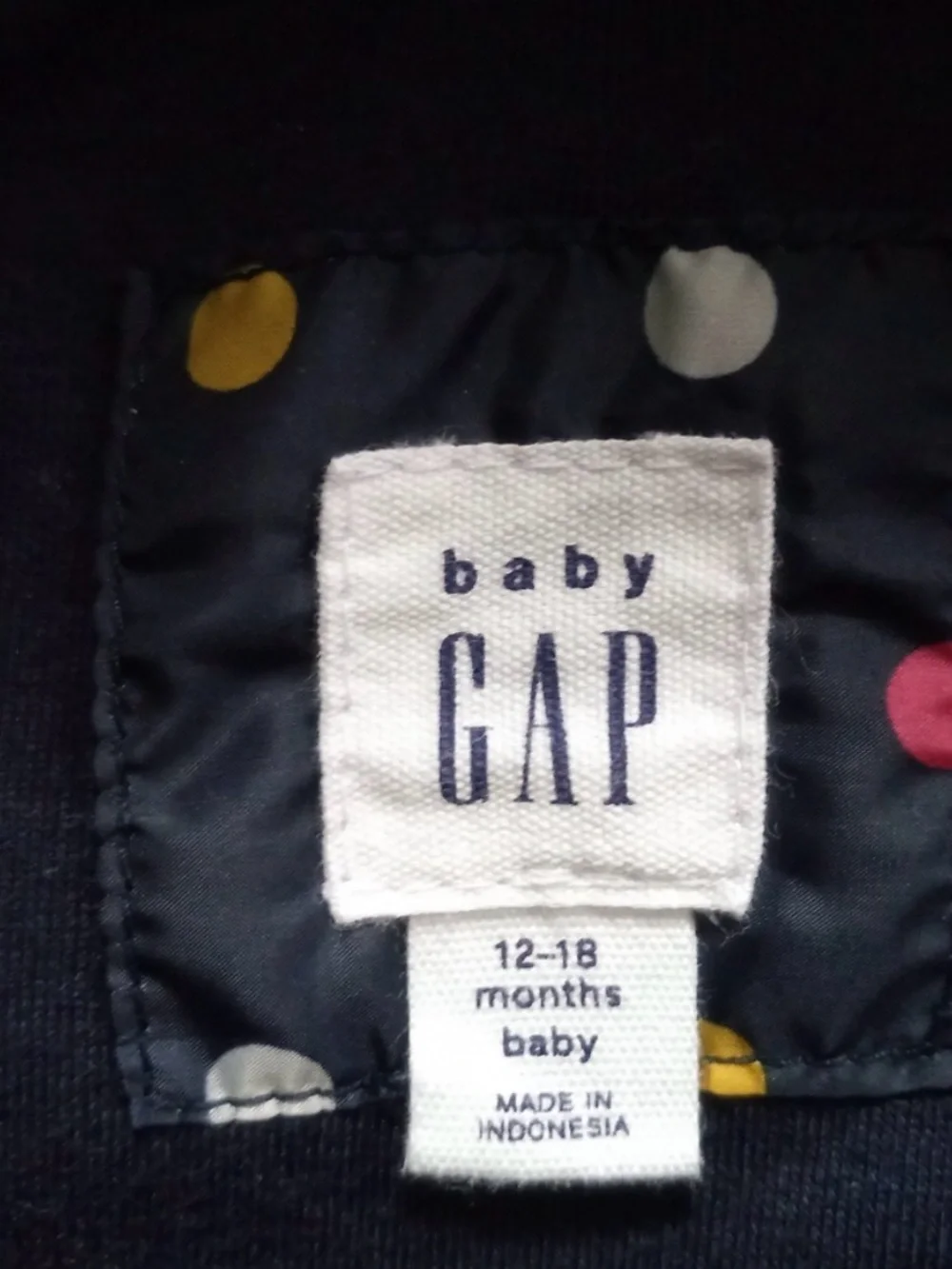 GAP Navy Puffer Jacket with Multicolor Polka Dots and Pink Trim